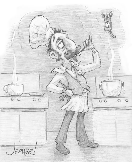 "Chef Pierre; - Pencil Drawing - Copyright 2019, Jephyr (Jeff Curtis), All Rights Reserved
